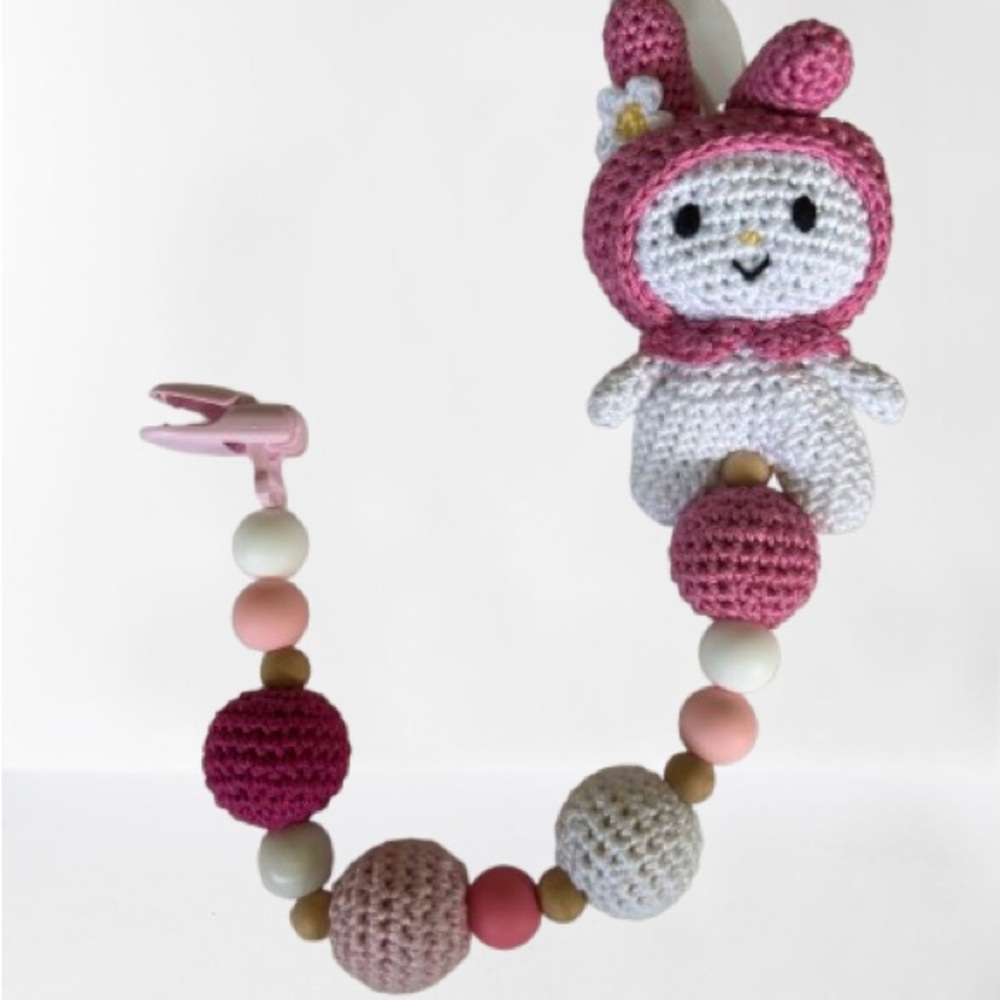 Hello Kitty “Melody” Pacifier Holder Clip Pink and White